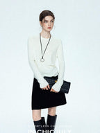 chicjuly Black Textured Boucle Woven High Waist A Line Women's Wool Mini Skirts
