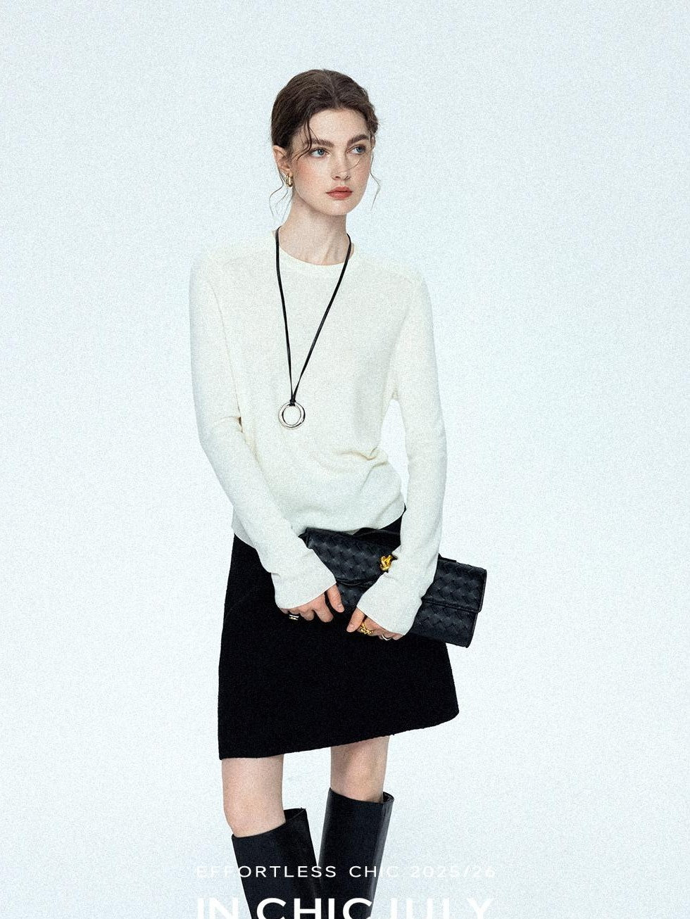 chicjuly Black Textured Boucle Woven High Waist A Line Women's Wool Mini Skirts