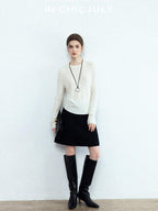 chicjuly Black Textured Boucle Woven High Waist A Line Women's Wool Mini Skirts