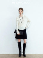 chicjuly Black Textured Boucle Woven High Waist A Line Women's Wool Mini Skirts