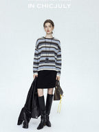 chicjuly Black Textured Boucle Woven High Waist A Line Women's Wool Mini Skirts
