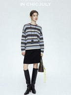 chicjuly Black Textured Boucle Woven High Waist A Line Women's Wool Mini Skirts
