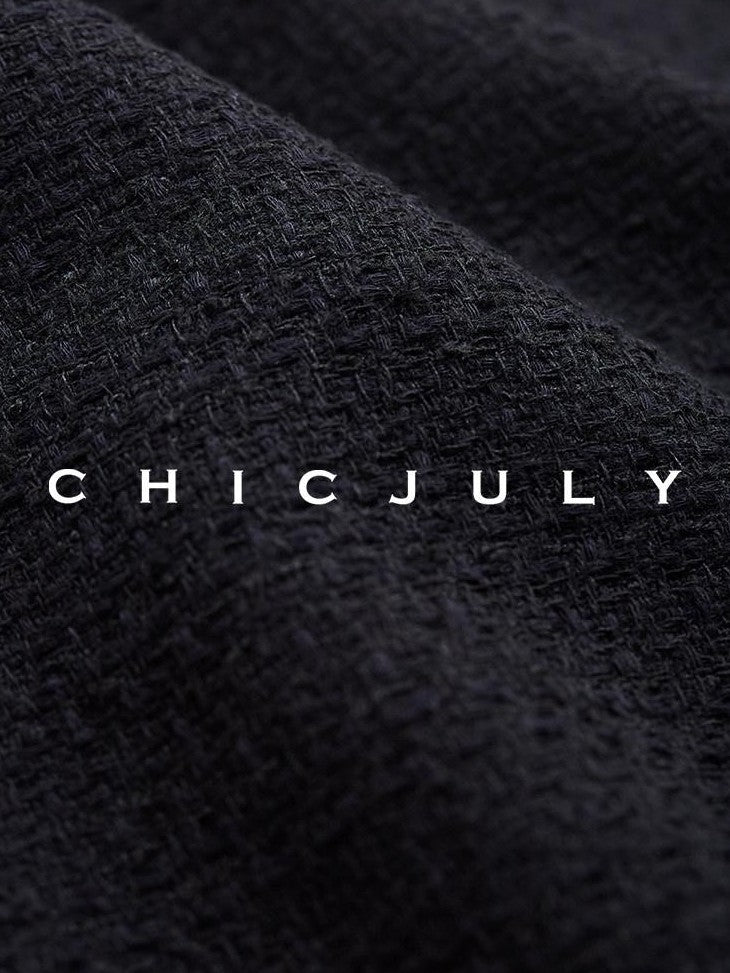 chicjuly Black Textured Boucle Woven High Waist A Line Women's Wool Mini Skirts