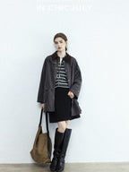 chicjuly Black Textured Boucle Woven High Waist A Line Women's Wool Mini Skirts