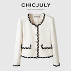 chicjuly Black White Sequin Chain Button Round Neck Women's Acetate Skirt Suits 732253634860