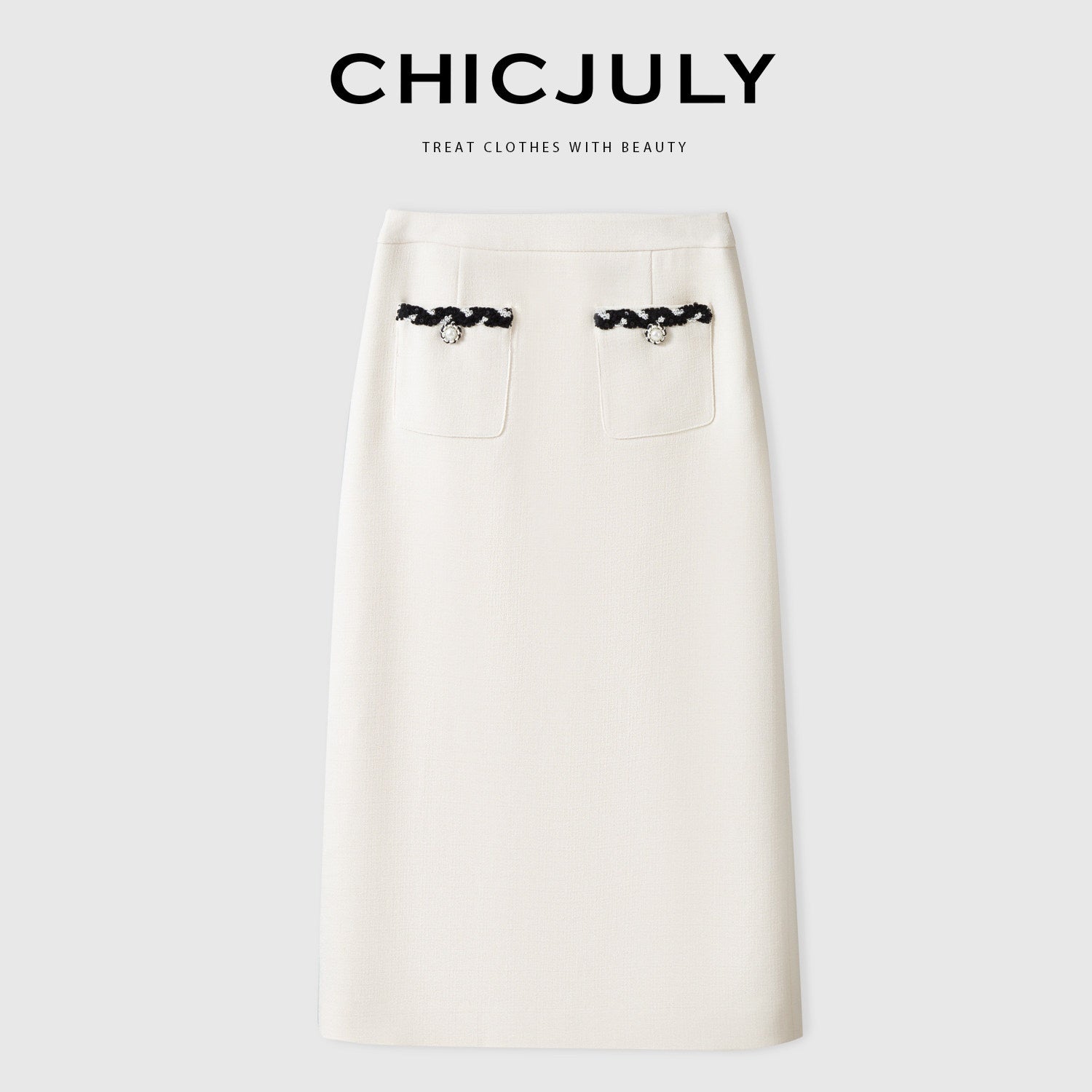 chicjuly Black White Sequin Chain Button Round Neck Women's Acetate Skirt Suits 732253634860