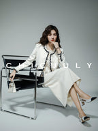 chicjuly Black White Sequin Chain Button Round Neck Women's Acetate Skirt Suits
