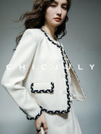 chicjuly Black White Sequin Chain Button Round Neck Women's Acetate Skirt Suits