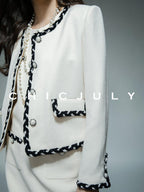 chicjuly Black White Sequin Chain Button Round Neck Women's Acetate Skirt Suits