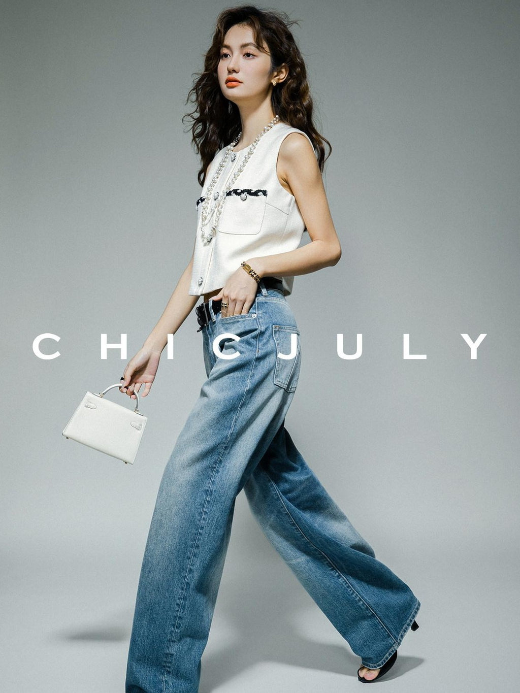 chicjuly Black White Sequin Chain Button Round Neck Women's Acetate Skirt Suits