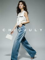 chicjuly Black White Sequin Chain Button Round Neck Women's Acetate Skirt Suits