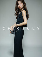 chicjuly Black White Sequin Chain Button Round Neck Women's Acetate Skirt Suits