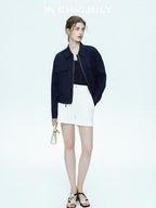 chicjuly Blue Harrington Drawstring Short Women's Linen Utility Jackets