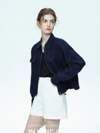 chicjuly Blue Harrington Drawstring Short Women's Linen Utility Jackets