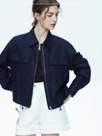 chicjuly Blue Harrington Drawstring Short Women's Linen Utility Jackets
