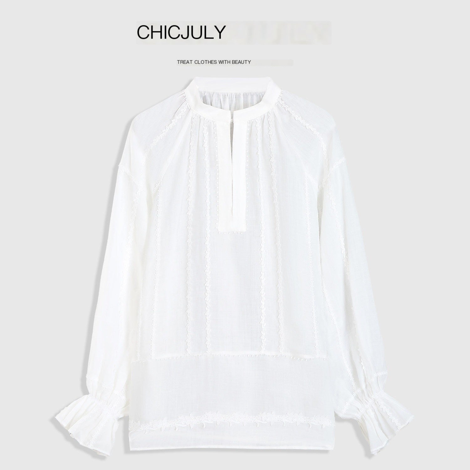 chicjuly Breathable Hand Crocheted 3d Floral Embroidered Women's Ramie Blouses 916839839391