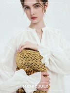 chicjuly Breathable Hand Crocheted 3d Floral Embroidered Women's Ramie Blouses