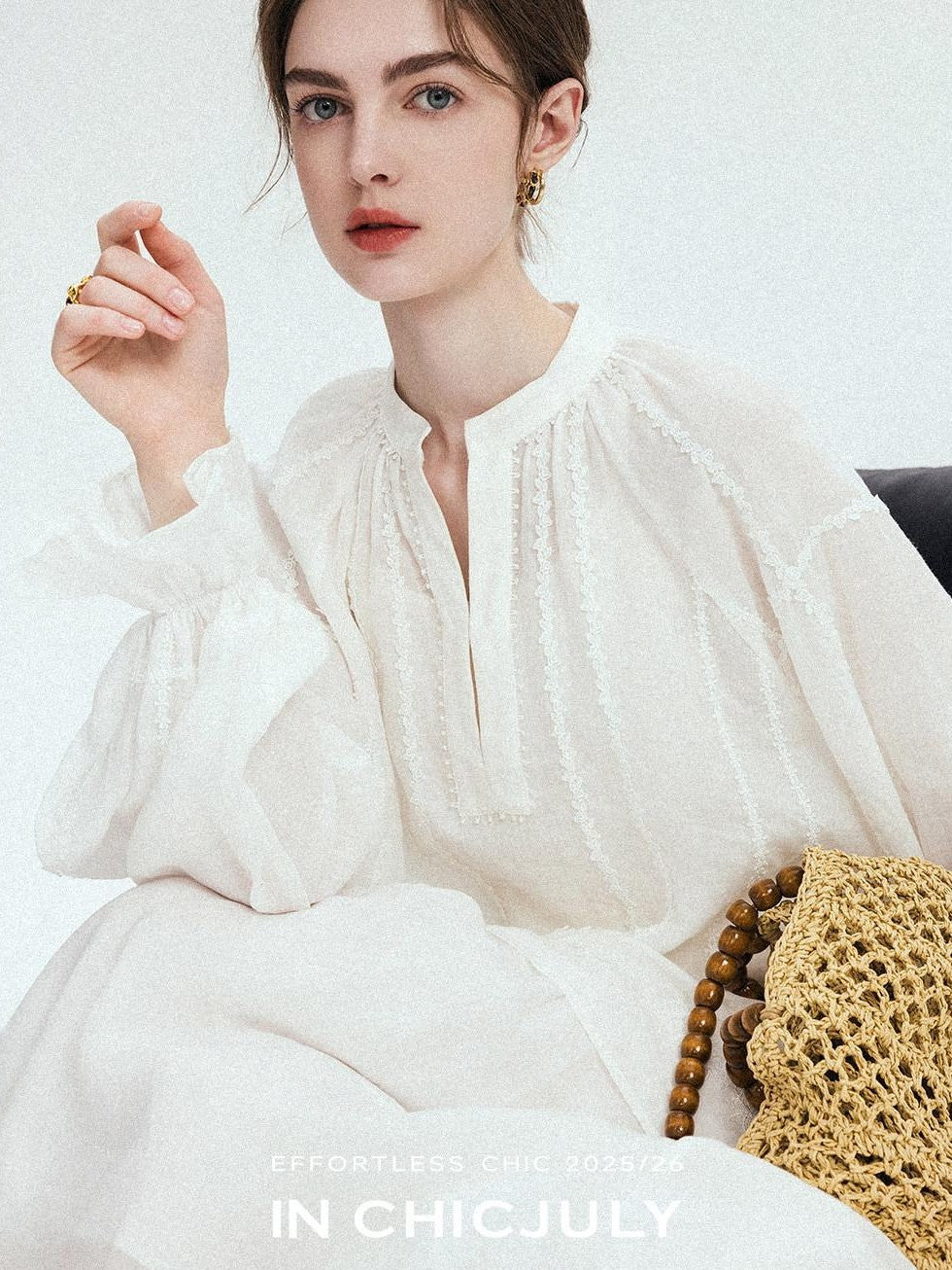 chicjuly Breathable Hand Crocheted 3d Floral Embroidered Women's Ramie Blouses