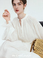 chicjuly Breathable Hand Crocheted 3d Floral Embroidered Women's Ramie Blouses
