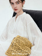 chicjuly Breathable Hand Crocheted 3d Floral Embroidered Women's Ramie Blouses