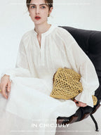 chicjuly Breathable Hand Crocheted 3d Floral Embroidered Women's Ramie Blouses