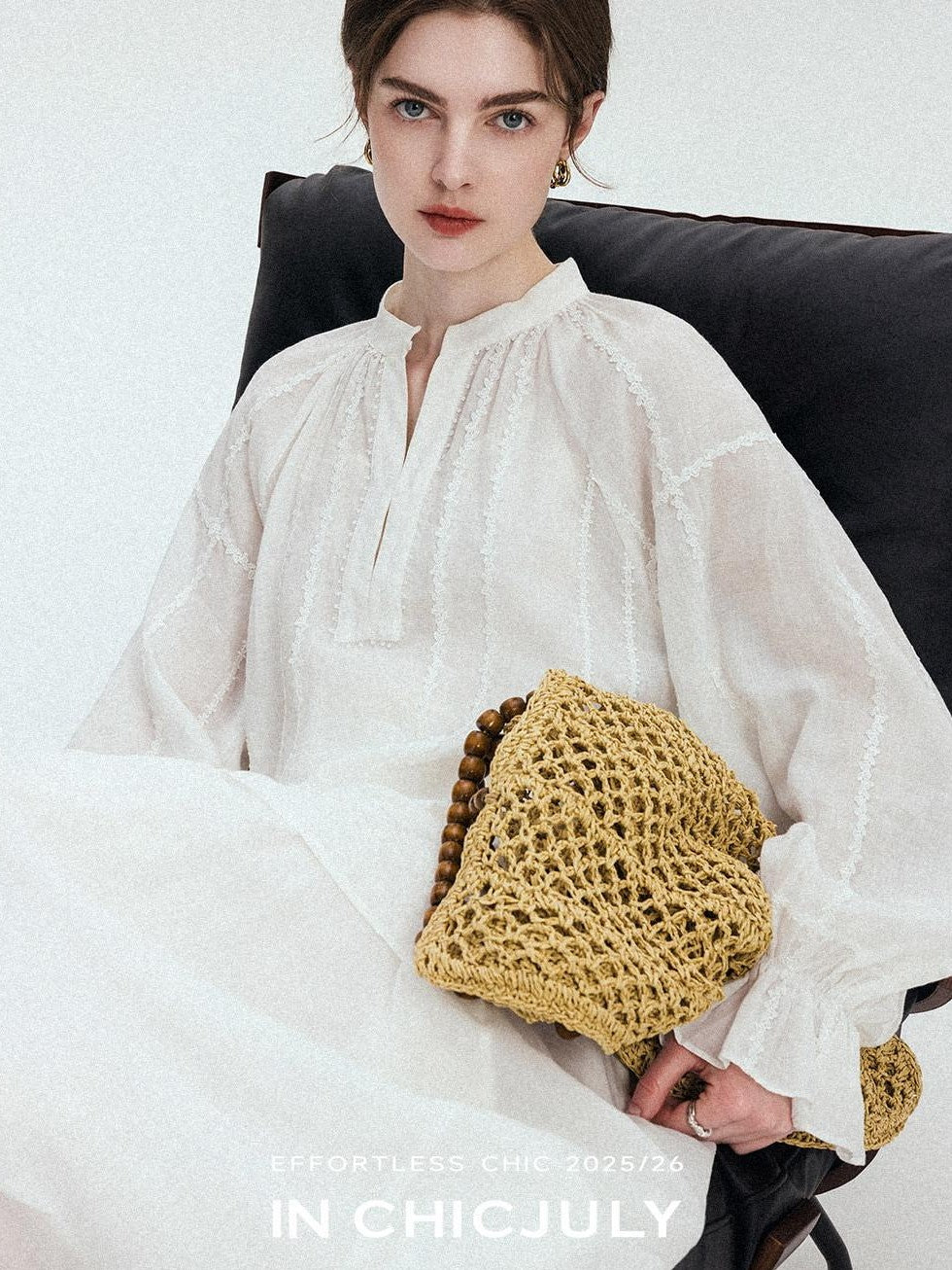 chicjuly Breathable Hand Crocheted 3d Floral Embroidered Women's Ramie Blouses