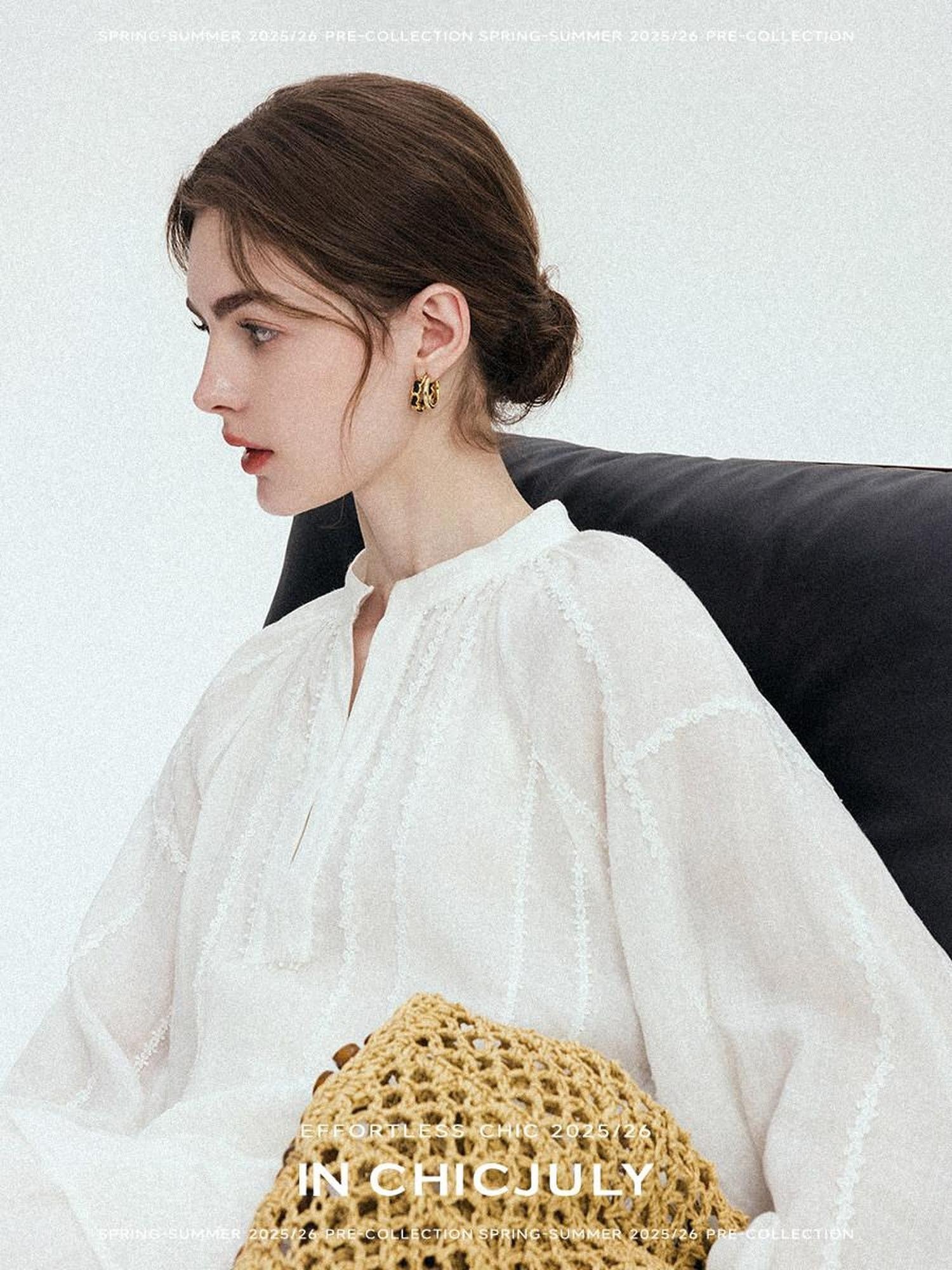 chicjuly Breathable Hand Crocheted 3d Floral Embroidered Women's Ramie Blouses