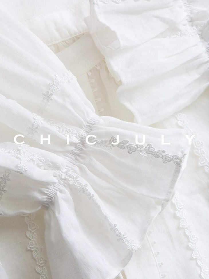 chicjuly Breathable Hand Crocheted 3d Floral Embroidered Women's Ramie Blouses