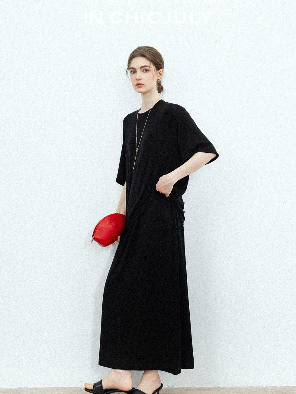 chicjuly Breathable Loose Short Sleeve High Waist Women's Tencel Wool Top & Skirt Sets