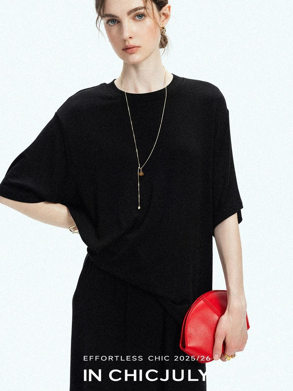 chicjuly Breathable Loose Short Sleeve High Waist Women's Tencel Wool Top & Skirt Sets