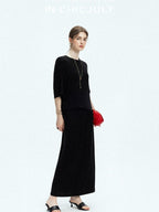 chicjuly Breathable Loose Short Sleeve High Waist Women's Tencel Wool Top & Skirt Sets