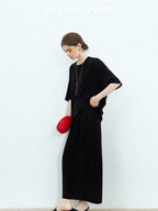 chicjuly Breathable Loose Short Sleeve High Waist Women's Tencel Wool Top & Skirt Sets