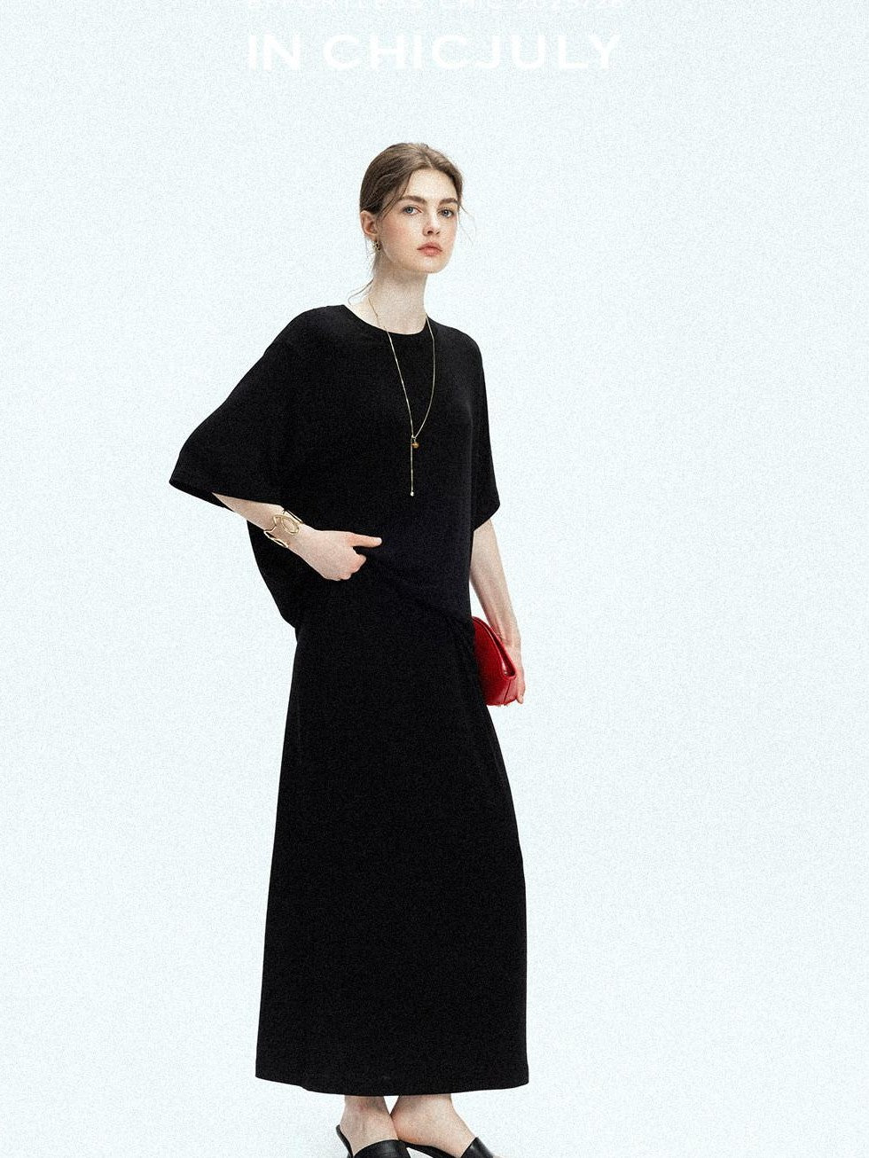 chicjuly Breathable Loose Short Sleeve High Waist Women's Tencel Wool Top & Skirt Sets