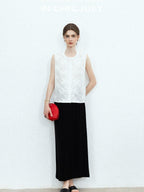 chicjuly Breathable Loose Short Sleeve High Waist Women's Tencel Wool Top & Skirt Sets