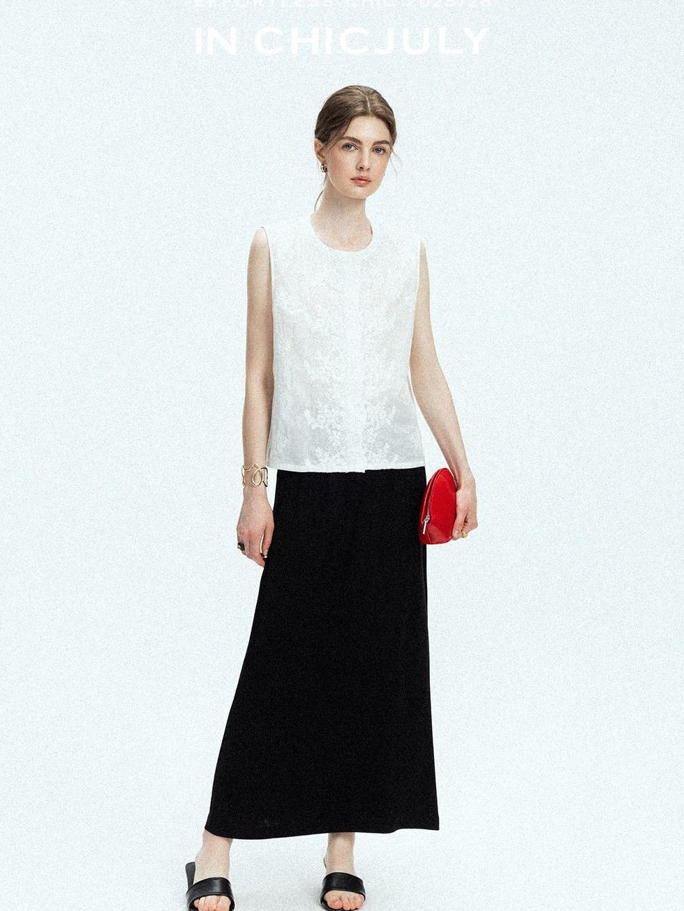 chicjuly Breathable Loose Short Sleeve High Waist Women's Tencel Wool Top & Skirt Sets