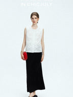 chicjuly Breathable Loose Short Sleeve High Waist Women's Tencel Wool Top & Skirt Sets