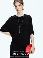 chicjuly Breathable Loose Short Sleeve High Waist Women's Tencel Wool Top & Skirt Sets