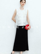 chicjuly Breathable Loose Short Sleeve High Waist Women's Tencel Wool Top & Skirt Sets