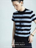 chicjuly Breathable Skin Friendly Striped Women's Fine Merino Wool Short Sleeve T-shirts