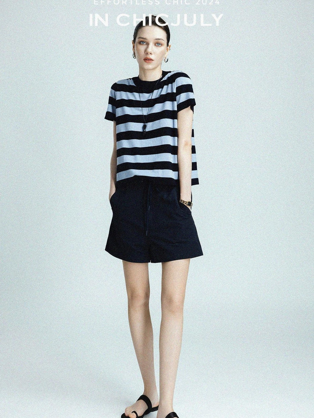 chicjuly Breathable Skin Friendly Striped Women's Fine Merino Wool Short Sleeve T-shirts
