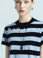 chicjuly Breathable Skin Friendly Striped Women's Fine Merino Wool Short Sleeve T-shirts