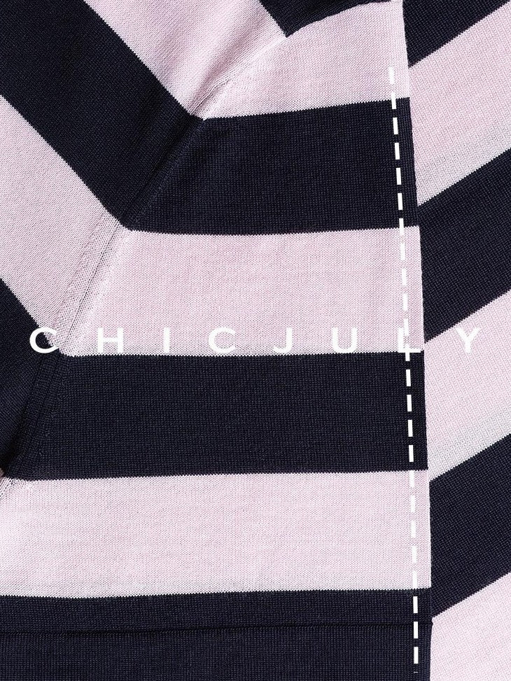 chicjuly Breathable Skin Friendly Striped Women's Fine Merino Wool Short Sleeve T-shirts