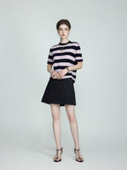 chicjuly Breathable Skin Friendly Striped Women's Fine Merino Wool Short Sleeve T-shirts