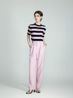 chicjuly Breathable Skin Friendly Striped Women's Fine Merino Wool Short Sleeve T-shirts