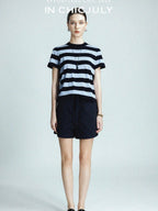 chicjuly Breathable Skin Friendly Striped Women's Fine Merino Wool Short Sleeve T-shirts