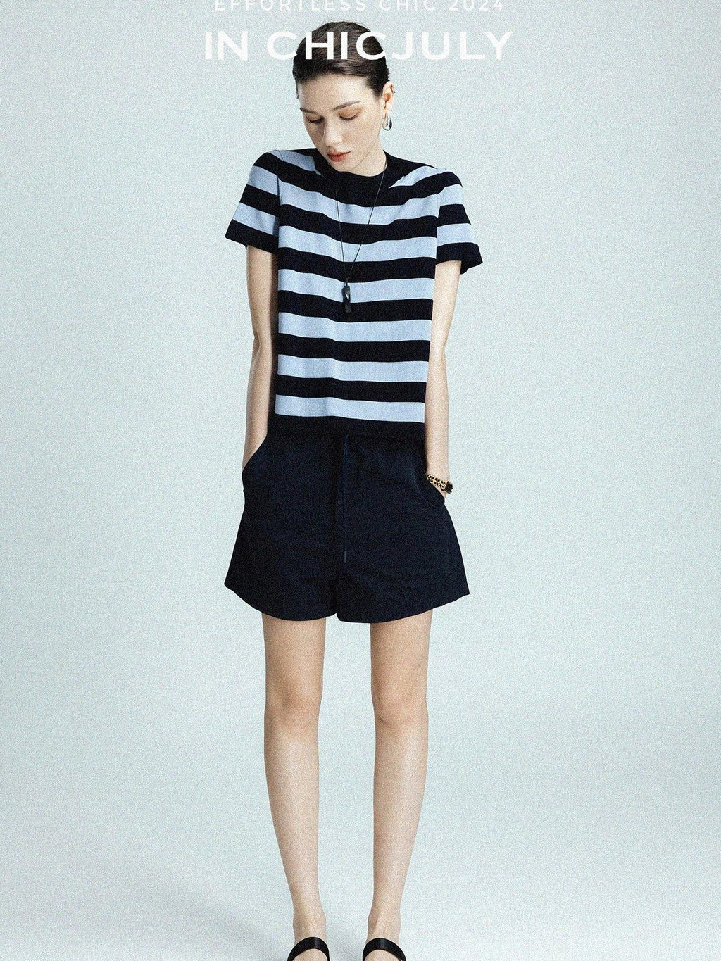 chicjuly Breathable Skin Friendly Striped Women's Fine Merino Wool Short Sleeve T-shirts