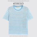 chicjuly Breathable Striped Knit Uv Crew Neck Women's Linen Short Sleeve T-shirts 930918534845