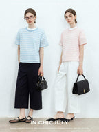 chicjuly Breathable Striped Knit Uv Crew Neck Women's Linen Short Sleeve T-shirts