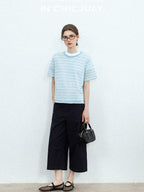 chicjuly Breathable Striped Knit Uv Crew Neck Women's Linen Short Sleeve T-shirts