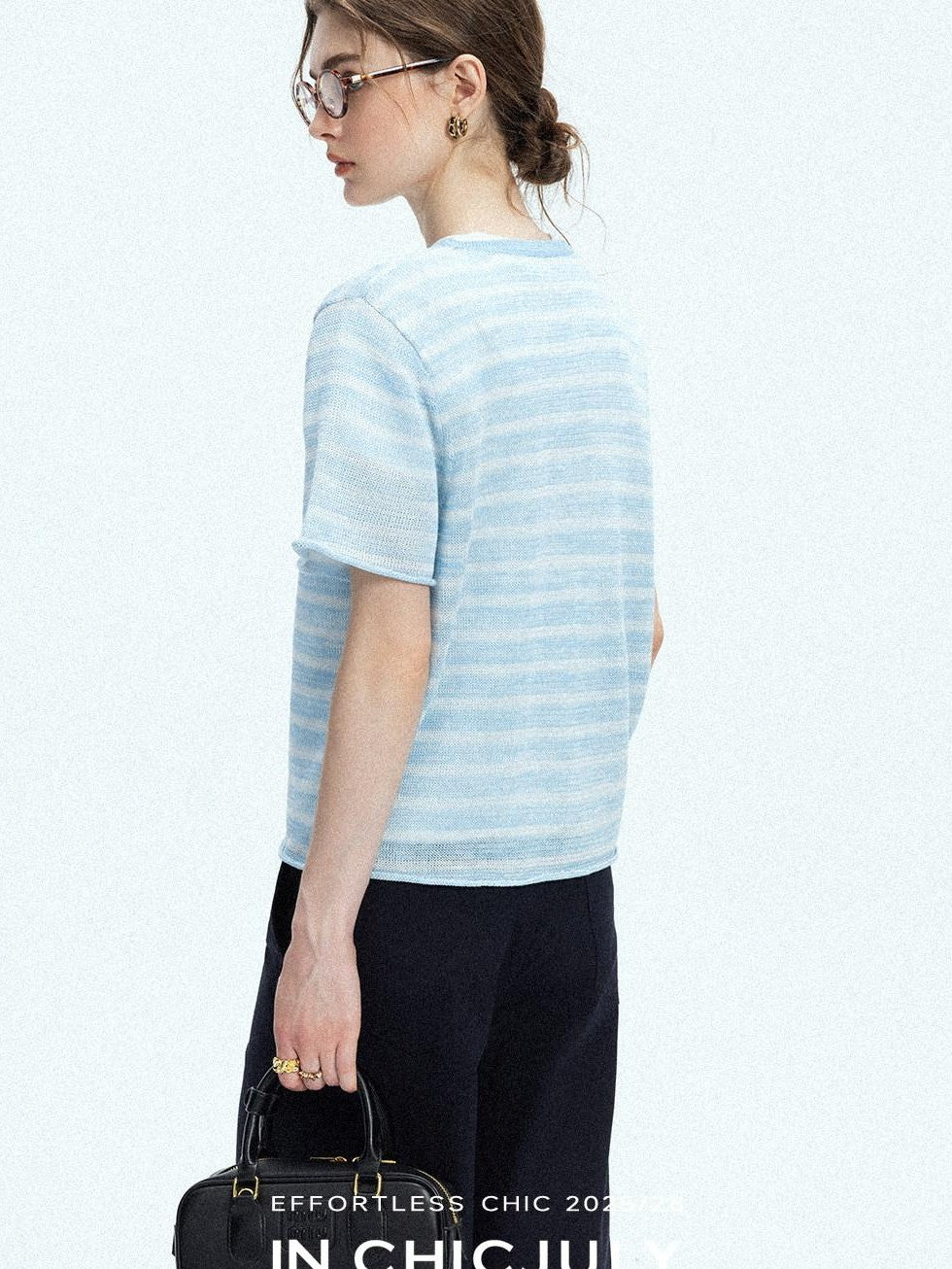 chicjuly Breathable Striped Knit Uv Crew Neck Women's Linen Short Sleeve T-shirts